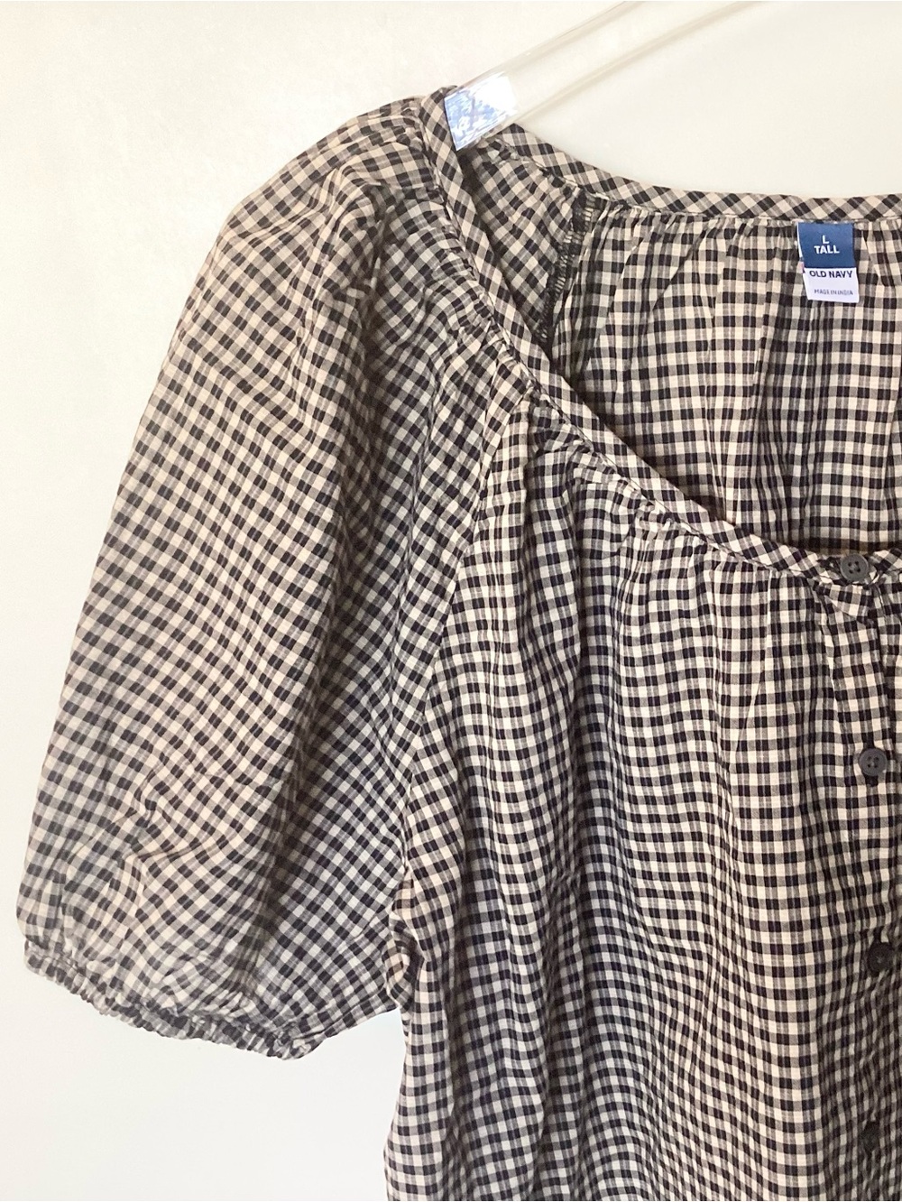 NWT Old Navy Short Sleeve 100% Cotton Airy Button Down Top - Black Check - LT - Picture 2 of 8